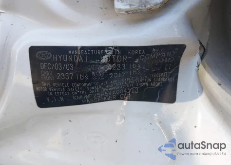 2004 Hyundai Sonata from USA, damaged, VIN KMHWF25H54A004513